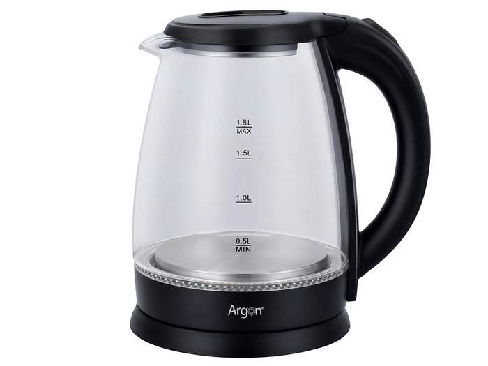 Argon Bouilloire Noire LED Borosilicate 1,8 L Métal Verre Plastique 22x24,5x16 cm (Set de 6)