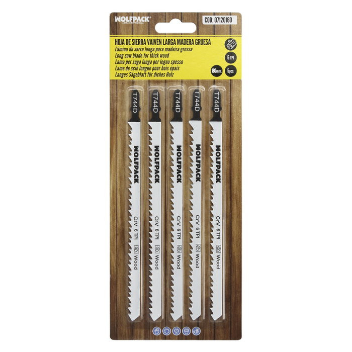 WOLFPACK LINEA PROFESIONAL Lot de 5 lames de scie sauteuse pour bois, coupe grossière, 180 mm