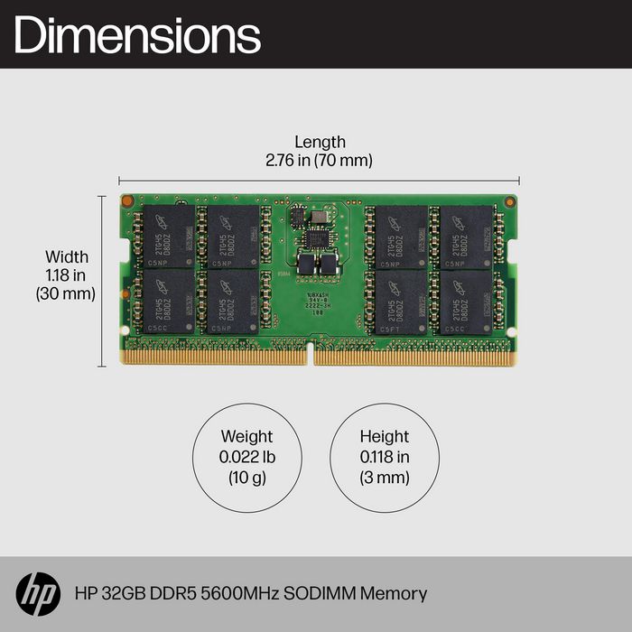 HP Mémoire RAM SODIMM 32 Go DDR5 5600 MHz - Module de Mémoire pour Ordinateur Portable HP, Amélioration des Performances