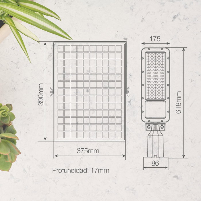 Pro Line Farola solar LED Longbia 13W 4000K IP65 Gris