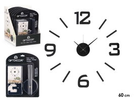 Giftdecor Horloge Autocollante 60 cm Noir Brillant Plastique EVA PET PP (Set de 12)