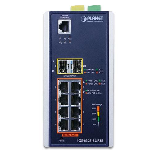 Planet IGS-6325-8UP2S2X - Switch Ethernet Géré L3 Industriel avec 8 Ports 802.3bt PoE++ 95W et 2 Ports SFP 1G/2.5G, IP30, -40 à 75°C