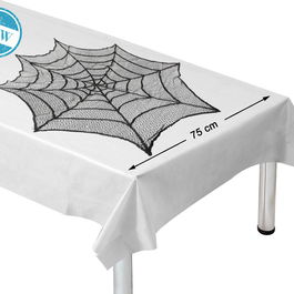 Tapis Décoratif Halloween Rond 75 cm avec Design de Toile d'Araignée Noire, Accessoire pour Fête Thématique, Nappe et Décoration d'Intérieur