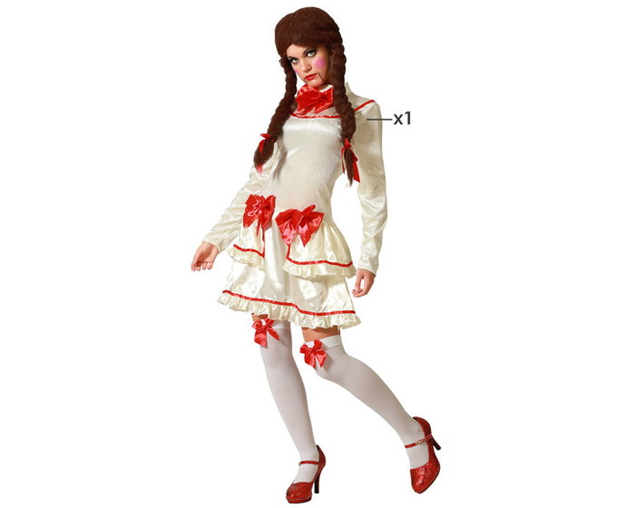 Déguisement Poupée de Porcelaine Femme Adulte Robe Beige Nœuds Rouges XL Déguisement Poupée de Porcelaine Femme Adulte Robe Beige Nœuds Rouges XL