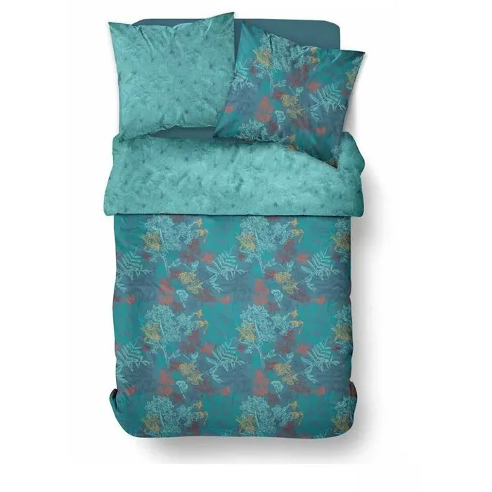 Today Parure de lit imprimé feuillage exotique bleu canard