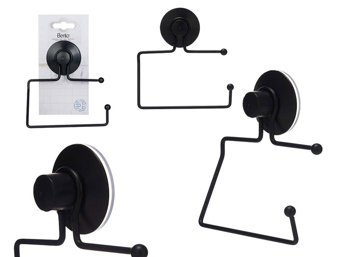BERILO Porte-rouleau en métal noir mat avec ventouse BERILO Porte-rouleau en métal noir mat avec ventouse