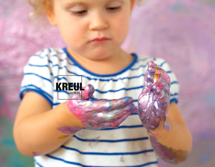 Kreul MUCKI Gleaming Finger Paints - Set de 6 pots de 150 ml de peinture brillante pour les doigts
