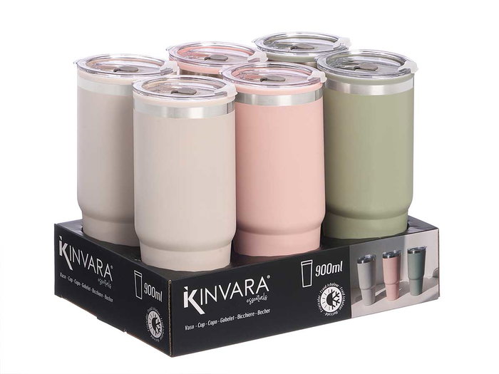 Kinvara Verre double paroi 900 ml 9x23x9 cm Métal Plastique Silicone Beige Rose Vert Assortis (Set de 12)