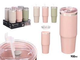 Kinvara Verre double paroi 900 ml 9x23x9 cm Métal Plastique Silicone Beige Rose Vert Assortis (Set de 12)