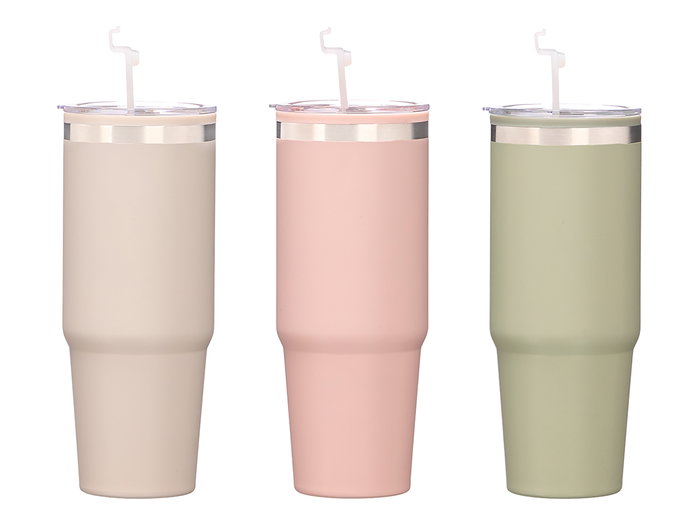 Kinvara Verre double paroi 900 ml 9x23x9 cm Métal Plastique Silicone Beige Rose Vert Assortis (Set de 12)