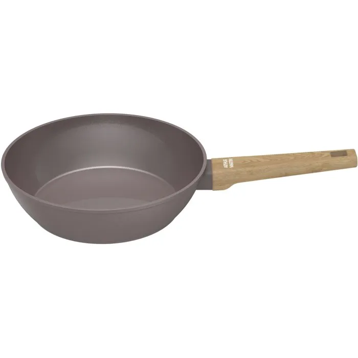 Arthur Martin AM9910 Sauteuse 24 cm Revêtement Céramique Antiadhésif avec Couvercle et Panier Inox - Compatible Tous Feux Dont Induction - Couleur Taupe