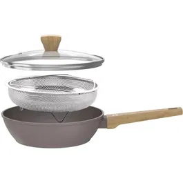 Arthur Martin AM9910 Sauteuse 24 cm Revêtement Céramique Antiadhésif avec Couvercle et Panier Inox - Compatible Tous Feux Dont Induction - Couleur Taupe