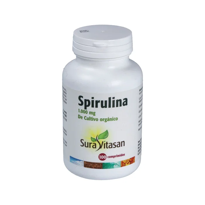 Sura Vitasan Spirulina 100 comprimés - Complément alimentaire spiruline 1000 mg, protéines, vitamines et minéraux Sura Vitasan Spirulina 100 comprimés - Complément alimentaire spiruline 1000 mg, protéines, vitamines et minéraux