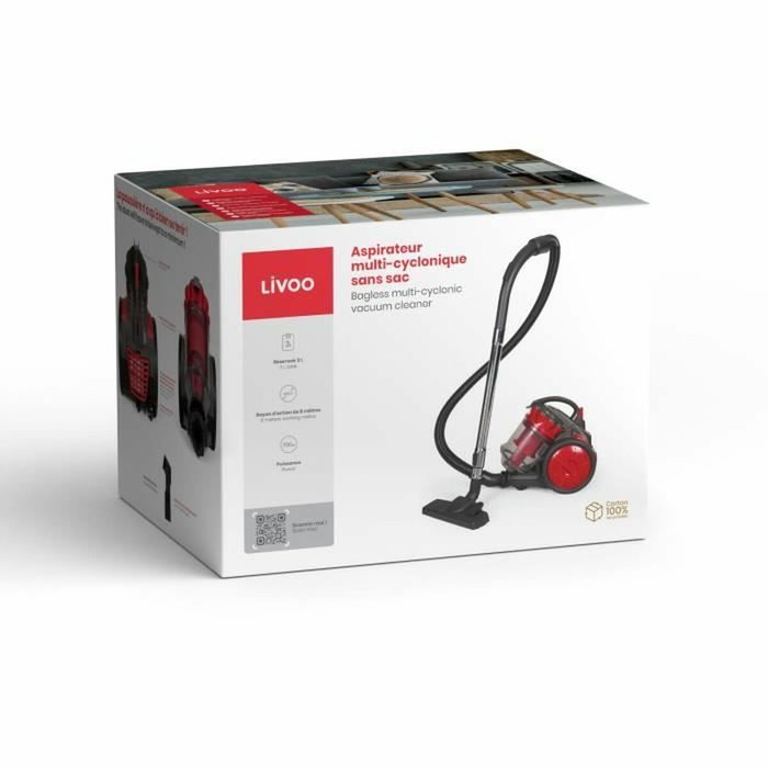 Livoo DOH136R Aspirateur Multi-cyclonique sans sac Rouge et Gris