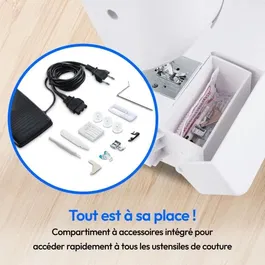 Medion SM 60 - Machine à coudre de 62 W, 24 points + points doubles, 700 tr/min, éclairage LED, Blanc