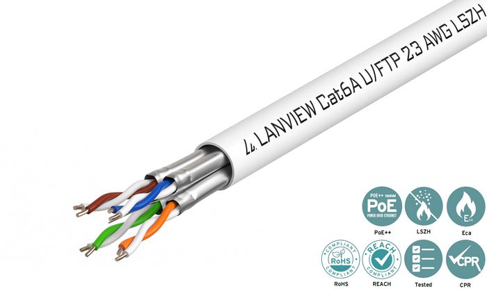 Lanview Câble Cat6a U-FTP 500m 4x2xAWG23 LSZH blanc