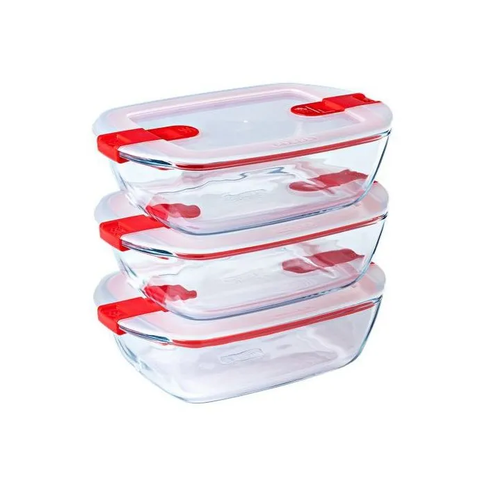 Pyrex Lot de 3 boîtes de conservation rectangulaires Cook & Heat de 1,1 L avec couvercles micro-ondes