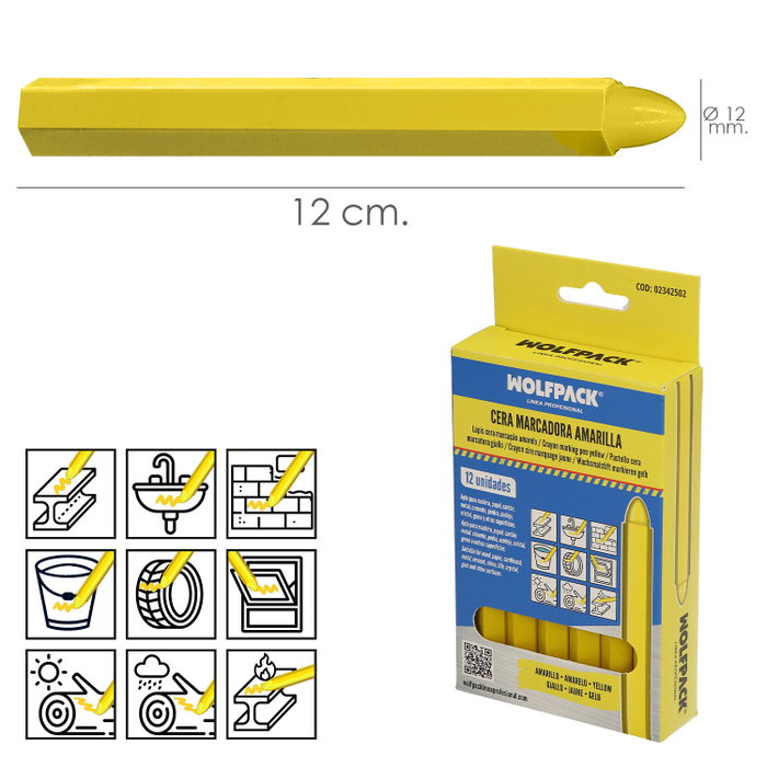 Wolfpack Linea Profesional Cera Marcadora Amarilla Boîte de 12 pièces