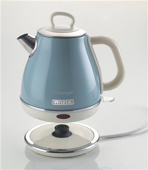 Ariete 2868/05 - Bouilloire électrique vintage 1 litre bleue, auto-extinction, filtre métal et poignée ergonomique - Rétro