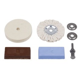 Wolfcraft 2178000 - Jeu de polissage 85 mm avec pâte, mandrin, feutre et disque coton - Pour métal, marbre - 27,8x20,4x3,5 cm