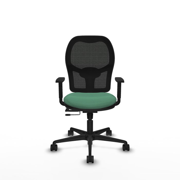Chaise Jorquera Synchrone/Traslack tissu Vert émeraude Maille Noir Base en nylon noir Accoudoir 1D Sans appui-tête Roulettes 65mm nylon