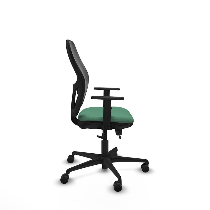 Chaise Jorquera Synchrone/Traslack tissu Vert émeraude Maille Noir Base en nylon noir Accoudoir 1D Sans appui-tête Roulettes 65mm nylon