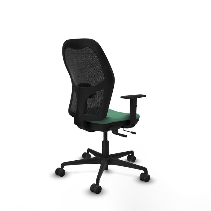 Chaise Jorquera Synchrone/Traslack tissu Vert émeraude Maille Noir Base en nylon noir Accoudoir 1D Sans appui-tête Roulettes 65mm nylon