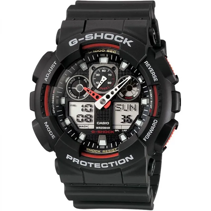 CASIO G-Shock Montre GA-100-1A4ER Quartz Noir - Résine, 20 ATM, Double Affichage, Chronomètre, Alarme, Éclairage LED