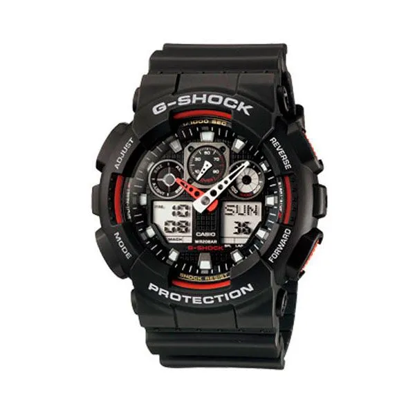 CASIO G-Shock Montre GA-100-1A4ER Quartz Noir - Résine, 20 ATM, Double Affichage, Chronomètre, Alarme, Éclairage LED