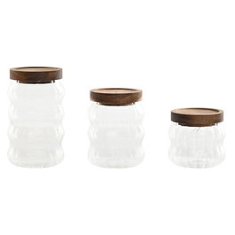 Set de 3 Boites Home ESPRIT Transparent Naturel 550 ml 750 ml 3 Pièces