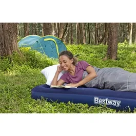 Bestway - Matelas gonflable de camping 1 place - 185 x 76 x 22 cm - Charge max 150 kg - Surface floquée, structure à ressorts, valve rapide