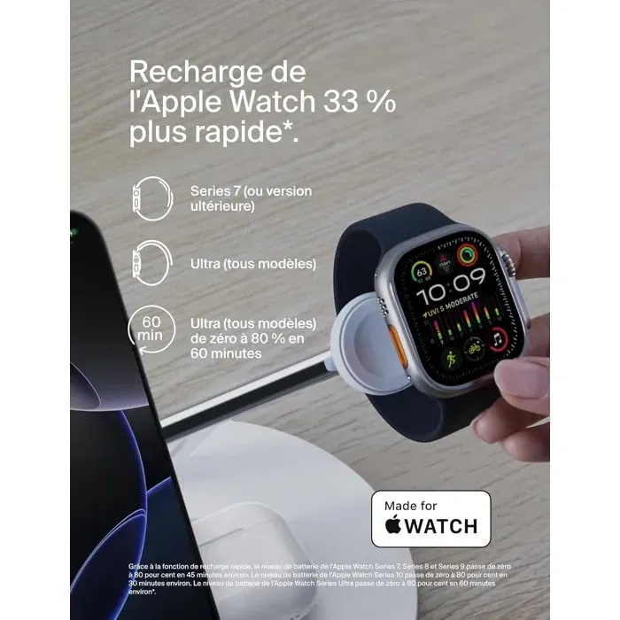 Belkin Station de recharge 3-en-1 Qi1 - Blanc - 15 W - Recharge pour iPhone, AirPods, Apple Watch