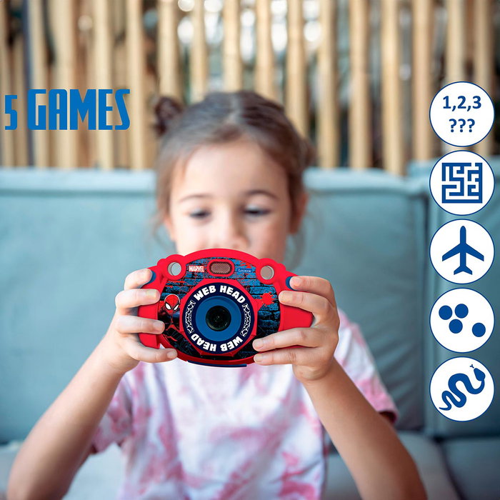 Lexibook - Cámara Digital Spiderman Dj080Sp - Caméra vidéo numérique HD pour enfants avec 138 cadres amusants, vidéo 1080p, photo 12 MP - Âge recommandé : +5 ans