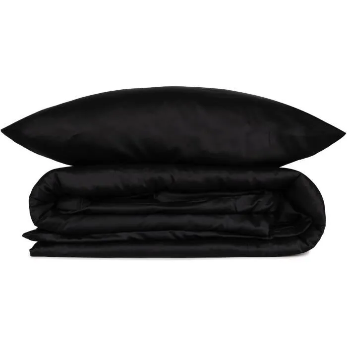 Parure de lit Satin King - Housse de couette 240x220 cm + 2 taies d'oreiller 60x60 cm - Satiné 100% coton - Noir