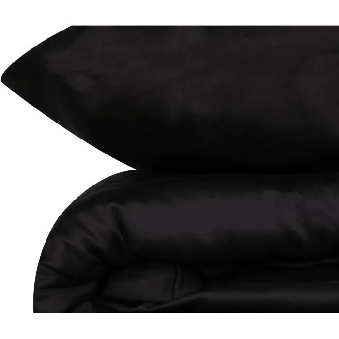 Parure de lit Satin King - Housse de couette 240x220 cm + 2 taies d'oreiller 60x60 cm - Satiné 100% coton - Noir