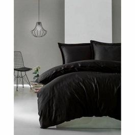 BigBuy Home Parure de couette Satin King Noir 220 x 240 cm