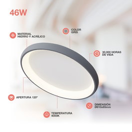 GSC Evolution Plafond LED Simola rond 46W 4000K Gris