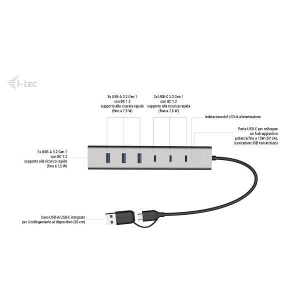 i-tec Hub de Charge USB-C/USB-A Métallique 7 Ports - Réf. I - Tech USB Tipo A i-tec Hub de Charge USB-C/USB-A Métallique 7 Ports - Réf. I - Tech USB Tipo A