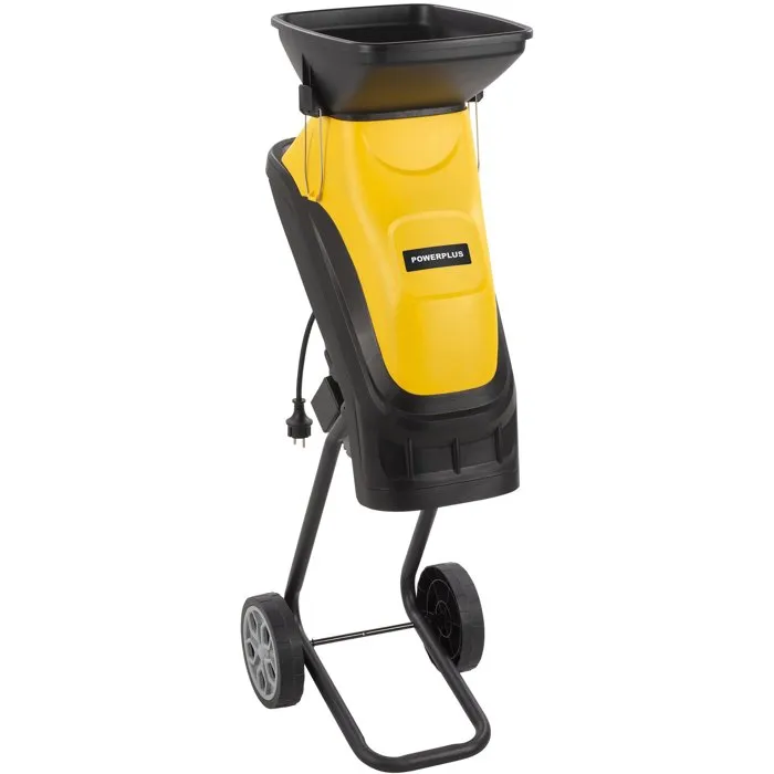Powerplus - Broyeur de végétaux silencieux 2500 W - Diamètre de coupe 44 mm - Bac de collecte, poussoir, protection contre les surcharges - Déplacement facile sur roues