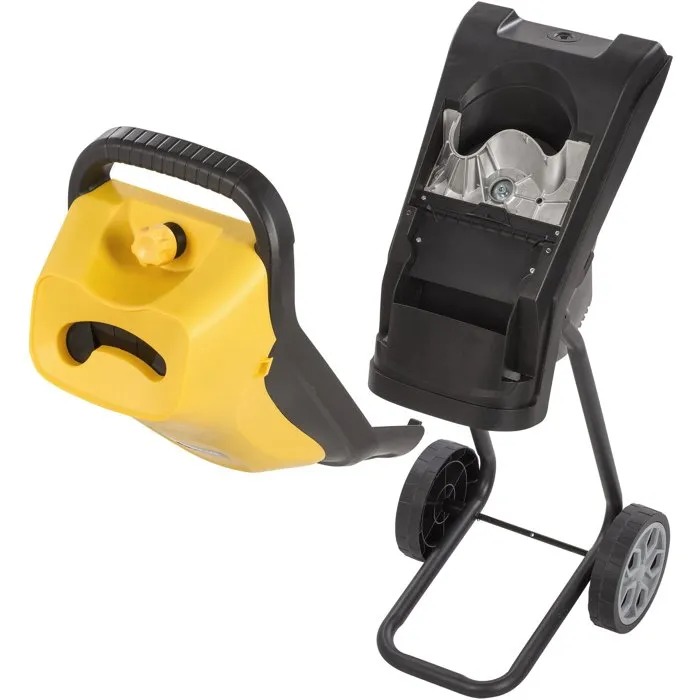 Powerplus - Broyeur de végétaux silencieux 2500 W - Diamètre de coupe 44 mm - Bac de collecte, poussoir, protection contre les surcharges - Déplacement facile sur roues