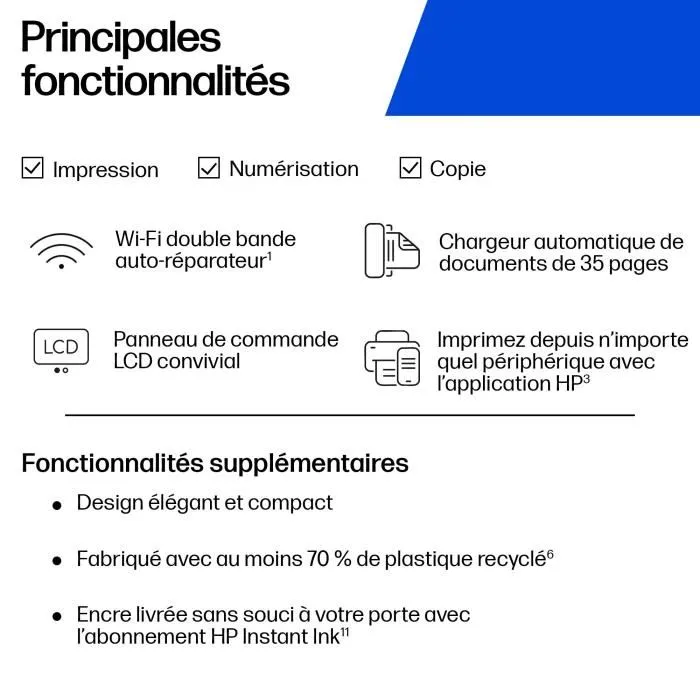 HP DeskJet 4310 - Imprimante tout-en-un couleur jet d'encre avec Wi-Fi, HP+ et 3 mois d'Instant Ink - Impression, copie, scan