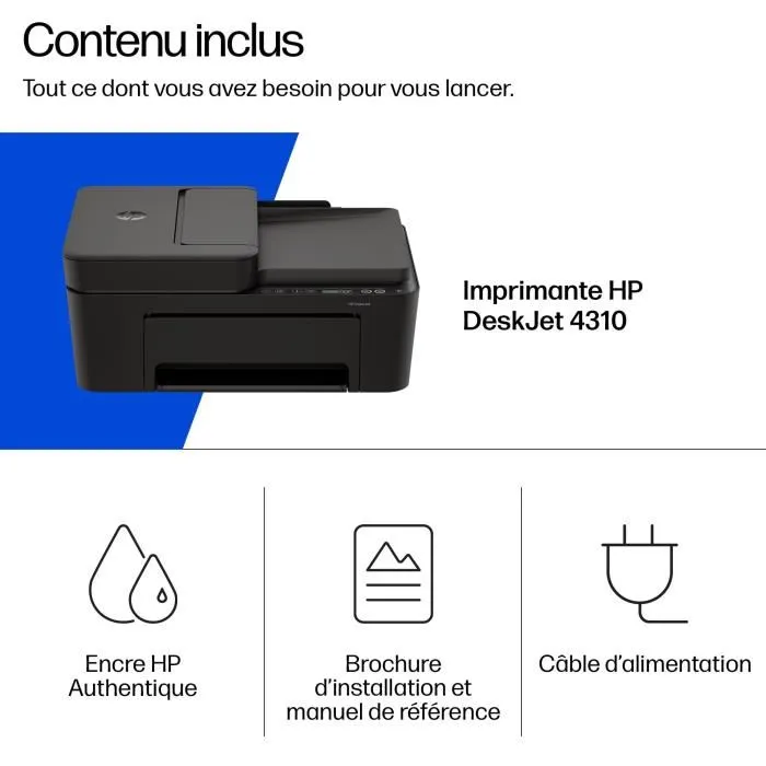 HP DeskJet 4310 - Imprimante tout-en-un couleur jet d'encre avec Wi-Fi, HP+ et 3 mois d'Instant Ink - Impression, copie, scan