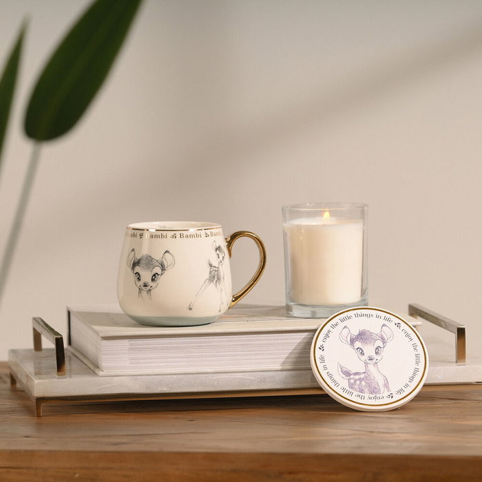 WIDDOP & CO Tasse Bambi Disney en Porcelaine de Chine avec Illustrations et Détails Dorés