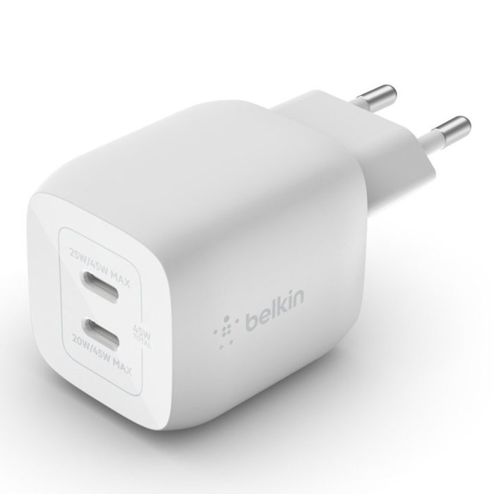 Belkin WCH011vfWH Boost Charge Pro 45W Chargeur mural GaN 2 ports USB-C avec Power Delivery 3.0