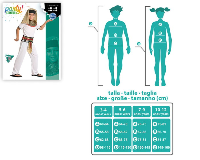 Déguisement égyptien pharaon pour enfant garçon 3-4 ans - Ensemble 5 pièces avec toc doré et accessoires - Blanc et doré - Polyester Déguisement égyptien pharaon pour enfant garçon 3-4 ans - Ensemble 5 pièces avec toc doré et accessoires - Blanc et doré - Polyester