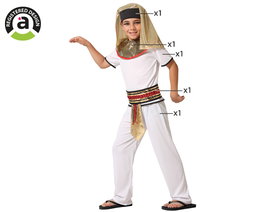 Déguisement égyptien pharaon pour enfant garçon 3-4 ans - Ensemble 5 pièces avec toc doré et accessoires - Blanc et doré - Polyester