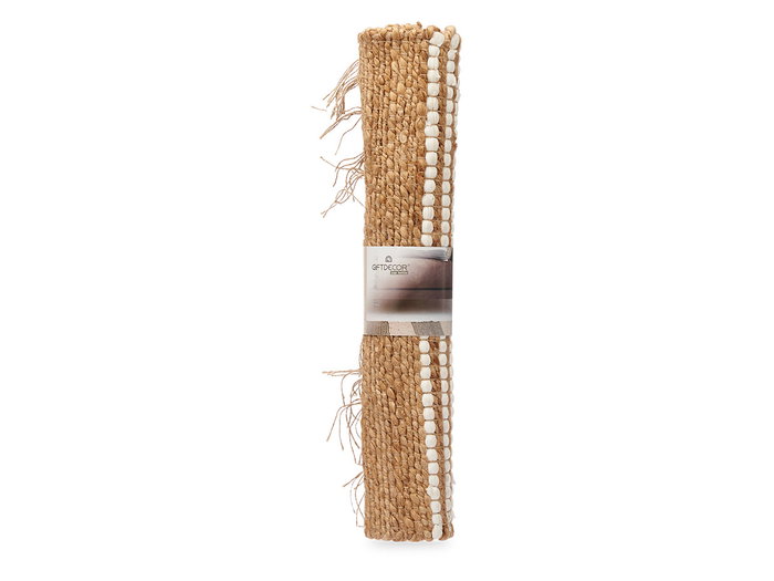 Giftdecor Tapis Naturel Blanc Rayures 60 x 90 cm en Jute et Coton (Set de 12)