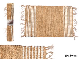 Giftdecor Tapis Naturel Blanc Rayures 60 x 90 cm en Jute et Coton (Set de 12)