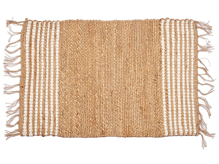 Giftdecor Tapis Naturel Blanc Rayures 60 x 90 cm en Jute et Coton (Set de 12)