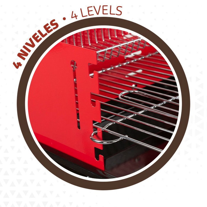 Roues de barbecue au charbon de bois Aktive Acier Plastique 66 x 44 x 85 cm Rectangulaire Rouge
